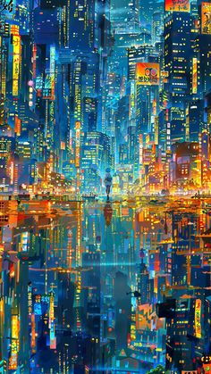 an image of a cityscape that is very colorful