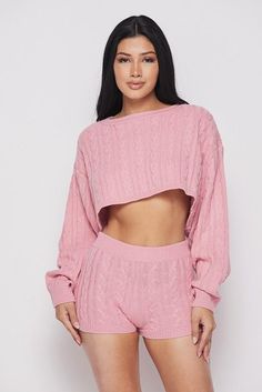 Two Piece Set Cable Knit Set Long Sleeve Crop Top Sweater Crop Top High Waist Short Casual Outfit Bodycon Shortsproper Sweater StretchRuns True to Size Short Casual Outfit, Knit Sets, Fly Outfit, High Waist Short, Sweater Crop, Co Ords, Crop Sweater, Top Sweater, Chilly Weather