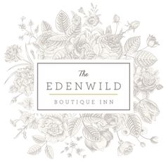 the eden wild boutique inn logo with flowers and leaves in white on a white background