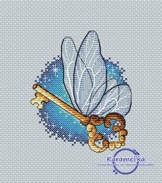 a cross stitch pattern with a dragonfly on it