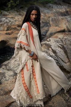 Absolutely stunning Berber Poncho Wrap from Chintamani Alchemistry is here! We know how you love our Burning Man High Neck poncho coat and decided to add some color and tribal motives to it. Our new model has the same very raw, heavy feel, natural 100% cotton fabrics, but a different cut and geometrical tribal symbols on the decorative webbing. It was inspired by Berber tattoos and earthly colors of the desert, also terracotta red of Goa volcanic rocks. Boho Men, Bohemian Style Clothing, Fashion Crafts, Poncho Wrap