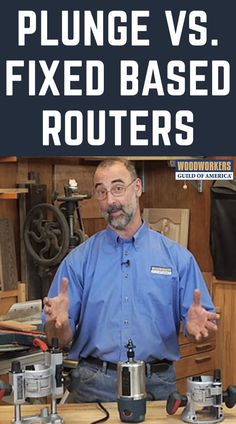 a man standing in front of a table with two different types of routers on it