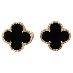 Van Cleef & Arpels Vintage Alhambra Black Onyx Earrings Style: Clip On With Post for Pierce Ears Ref. number: JE9***** Metal: 18kt Yellow Gold VCA Style #: VCARA44200 Hallmark: VCA AU750 JE9***** on each earring Includes: Full Set - Boxes - Appraisals - COA ( Out of Stock on VCA Website ) Sku#15595TBJ021523 Vancleef Ear Rings, High End Jewellery, Black Van Cleef, Van Cleef Earrings, Vca Earrings, Earrings Van Cleef, Black Gold Earrings, Black And Gold Earrings, Diamond Necklace Indian