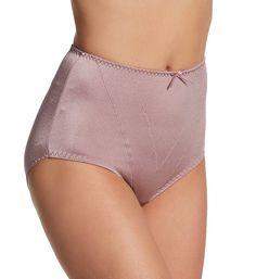 Microfiber panty has high waisted styling, control lining, and V-shaped seams for a more streamlined figure. Glossy microfiber body keeps you comfortable all day! Front panel has V-shaped seams. Decorative bow is sewn into center of waist. Elastic sewn along waist and leg openings provides a secure fit. Center front has control lining for a slimmer silhouette. High waisted, high rise styling for more coverage. Inner side has fabric/care info tags. Seamless rear. Full rear coverage. Cotton crotch Feminine Bottoms For Daywear, Fitted Bottoms With High-cut Leg And Partial Lining, Elegant Stretch Bottoms With Short Leg, Elegant Fitted Bottoms With Lined Body, Elegant Solid Bottoms With Contoured Waistband, Stretch Bottoms With Full Coverage And Partial Lining, Feminine Stretch Bottoms With High-cut Leg, Fitted Full Coverage Bottoms For Daywear, Feminine Fitted Bottoms With High-cut Leg