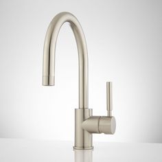 the faucet is shown in stainless steel