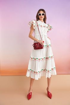 BORA BORA DRESS WHITE – CELIA B White Short Sleeve Dress, Timeless Clothing, Short Sleeved Dress, Sleeved Dress, Green Accents, Bora Bora, Ruffled Sleeves, Lace Embroidery, White Short