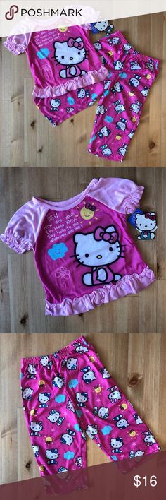 Hello Kitty by Sanrio Pajama Set Brand new with tag - Featuring Hello Kitty - Flame resistant Hello Kitty Pajamas Pajama Sets Casual Hello Kitty Print Tops For Sleepover, Playful Hello Kitty Print Sleepwear, Cute Hello Kitty Print Tops For Sleepover, Cute Hello Kitty Tops For Sleepover, Pink Cartoon Print Top For Bedtime, Cute Pink Sleepwear Top, Cute Pink Bedtime Top, Cute Short Sleeve Tops For Bedtime, Cute Pink Bedtime Tops