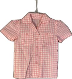 Preppy Pink Tops For School, Preppy Pink Top For School, Pink Spring Shirt For School, Pink Shirt For School In Spring, Plaid Collared Shirt For School, Preppy Pink Short Sleeve Shirt, Cute Pink Button-up Blouse, Collared Summer School Blouse, Summer Collared School Blouse