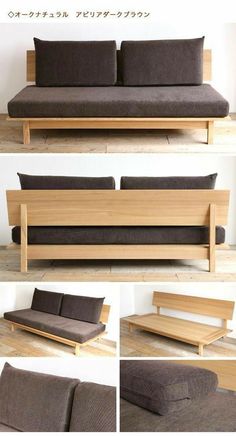 the couch is made out of wood and fabric