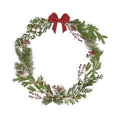 a christmas wreath with red bows and berries