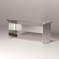 an empty metal shelf on a white background