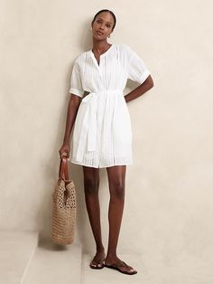 Voile Mini Shirtdress | Banana Republic Factory Button Down Shirt Dress, Banana Republic Factory, Fabric Belt, Band Collar, High Fashion Street Style, Shirtdress, Summer Season, Banana Republic, What To Wear