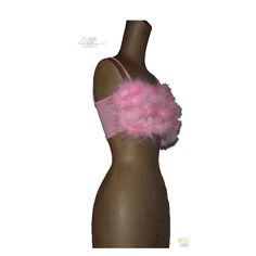 Size M. Pink Fur Bralette Fitted Bra For Spring Party, Chic Party Bra For Summer, Chic Summer Party Bra, Chic Fitted Pink Bra, Pink Party Bra For Summer, Pink Padded Party Bra, Fur Bra Outfit, Summer Party Pink Bra, Fluffy Pink Bra