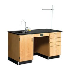 an office desk with a sink and faucet on it's side, in front of a white background