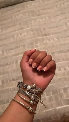 Arcrliyic Nails Short, Messy French Tip Nails, Extra Short French Tip Nails, Nail Ideas Black Girls Short, Colorful Short Acrylic Nails, Short Classy Nails Black Women, Gel Manicure Ideas For Short Nails Natural, Black Short Nails Acrylic, Simple Nails Black Women