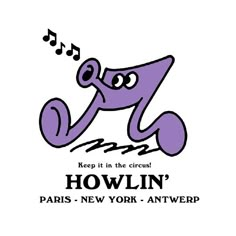 a purple cartoon character with music notes coming out of it's mouth that says, keep in the circle hovlin'paris new york - anwerp