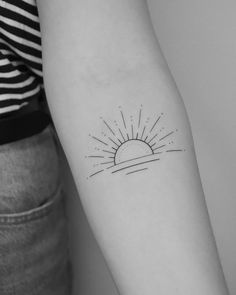 Front Of Wrist Tattoos For Women, Sun And Rainbow Tattoo, Minimalistic Sun Tattoo, Be The Light Tattoo, Rising Sun Tattoo, Half Sun Tattoo, Caterpillar Tattoo, Rising Sun Tattoos