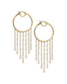 Ajoa by Nadri Imitation Pearl Chain Fringe Hoop Earrings White Round Chandelier Earrings Pierced, Elegant Small Hoop Jewelry With Dangling Beads, Elegant Small Hoop Earrings With Dangling Beads, Fringe Hoop Earrings, Chain Fringe, Wedding Flats, Metal Sunglasses, Tennis Necklace, Demi Fine Jewelry