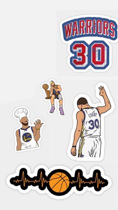 stickers depicting different sports teams and numbers