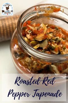 roasted red pepper tapenade in a glass jar