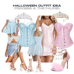 there are many different dresses and shoes on this page with the caption halloween outfit idea princess in the paper