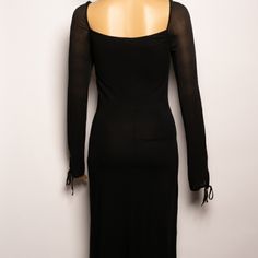 Beautiful, Vintage, Black Gianfranco Ferre Dress With Sheer Sleeves That Tie On Ends. Hits At Knee. Never Worn!! Size 38 (Italian) Fits Us 4-6. Fall Midi Dress With Square Neck For Dinner, Fall Square Neck Midi Dress For Dinner, Black Dinner Dress With Sheer Sleeves, Square Neck Midi Dress For Evening In Fall, Black Dress With Sheer Sleeves For Dinner, Black Square Neck Maxi Dress For Fall, Elegant Black Bodycon Dress, Elegant Mini Dress With Sheer Sleeves And Square Neck, Black Square Neck Midi Dress For Formal Occasions