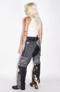 UPCYCLED DENIM CARGO PANT Patchwork style Side Cargo Pocketing w/ Flaps Zip Fly Black Cargo Pant, Denim Cargo Pants, Denim Cargo, Black Cargo Pants, Black Cargo, Upcycled Denim, Carpenter Pants, Cargo Pant, Recycled Cotton