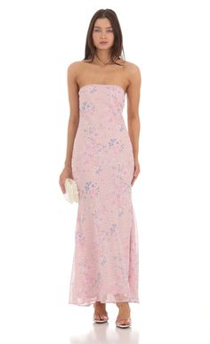 Dotted Floral Strapless Maxi Dress in Pink God Clothes, Floral Bridesmaid Dresses, Dresses Date Night, Casual Day Dresses, Strapless Maxi, Strapless Maxi Dress, Straight Dress, Fabulous Dresses, Date Night Dresses