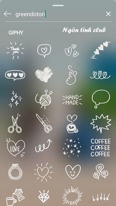 an iphone screen with various hand drawn symbols