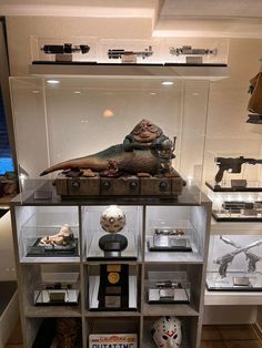 a display case filled with lots of different items