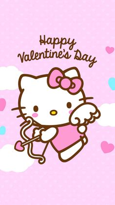 hello kitty valentine's day wallpaper with hearts and the words happy valentine's day