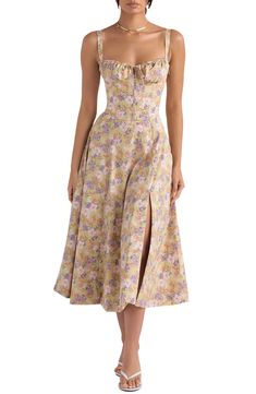 HOUSE OF CB Carmen Floral Bustier Sundress | Nordstrom Elegant Floral Dress, Split Long Dress, Floral Bustier, Strap Dresses, Midi Sundress, Boho Girl, Long Midi Dress, Summer Chic, House Of Cb