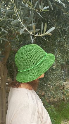 Green handmade raffia summer woman hat with glass beads. Straw Sun Protect Hat. Bucket Raffia Hat your best friend for summer. Raffia eco- friendly materials.  Hat weight is about 100 grams. It fits easily into a travel ag for travel.  The hat is breathable, you will feel comfortable on the beach and will provaid reliable protection from the sun. Hat size: for head circumference 55-56 cm, 21,6-22 inches. You an contact me to order the size you need. The hat cannot be washed or wrong out in a was Adjustable Green Crochet Hat For Beach, Casual Green Crochet Beach Hat, Green Crochet Beach Cap, Fun Green Crochet Beach Hat, Adjustable Green Crochet Bucket Hat, Raffia Hat, Expensive Gifts, Green Bead, Hat Sizes