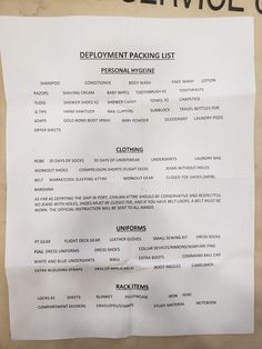 a piece of paper that has some type of service list written on it with black ink