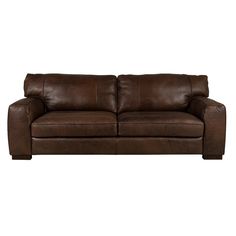 a brown leather couch on a white background