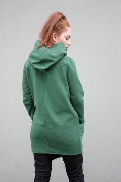 "Express Shipping to the USA, UPS Courier for free Delivery 3-5 Business Days Green Hoodie, Hooded Jacket, Asymmetrical Hoodie Thanks for your love for the Hoodie/Coat ♥ About this product... Zip up sweatshirt hoodie. An asymmetrical sweatshirt with capacious and comfortable pocket and side hidden pocket. Long sleeve sweatshirt with thumb holes which make it warm and comfortable. Wide and capacious hood :) Good quality, soft fabric which stretches slightly to fit your body and is therefore very Oversized Parka With Drawstring Hood, Oversized Long Sleeve Parka With Drawstring Hood, Green Fleece Hoodie With Pockets, Casual Parka With Double-lined Hood, Casual Hoodie Parka For Cold Weather, Casual Long Sleeve Parka With Ribbed Cuffs, Green Winter Sweatshirt With Kangaroo Pocket, Oversized Hooded Parka With Drawstring Hood, Green Sweatshirt With Kangaroo Pocket For Winter