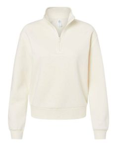 Women's Eco-Cozy Fleece Mock Neck Quarter-Zip Sweatshirt - NATURAL - XS | Alternative Women's Eco-Cozy Fleece Mock Neck Quarter-Zip Sweatshirt in Natural Size XS | Cotton/Polyester Blend Mock Neck Sweatshirt, Alternative Apparel, Blank Apparel, Quarter Zip Sweater, Quarter Zip Sweatshirt, Alternative Outfits, Quarter Zip Pullover, Preppy Outfits, Zip Sweatshirt