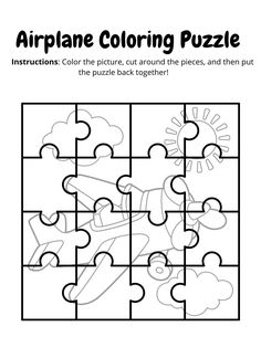 an airplane coloring puzzle is shown with the missing pieces for each piece to be colored