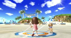 an image of two people playing basketball on the beach in mario kart wii game