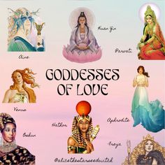 the goddesss of love are depicted in this graphic above them is an image of their names