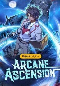 an anime movie poster for arcane ascension with the character holding a box in his hand