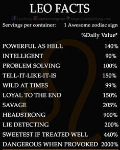 the zodiac sign for leo fact is shown in black and white with an orange font