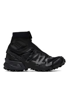 Salomon: Black Snowcross Sneakers | SSENSE High-top Techwear Sneakers With Vibram Sole, Winter Sports Functional Sneakers, Functional Winter Sports Sneakers, Technical Sneakers With Reflective Details For Streetwear, High-top Nylon Sneakers For Running, Nylon High-top Sneakers For Running, Black Nylon High-top Sneakers With Vibram Sole, Black Nylon Sneakers With Vibram Sole, Nylon Sneakers With Reflective Details For Outdoor Activities