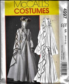 "McCall's Renaissance Dress Costume Sewing Pattern. Pattern 4997 is uncut and in factory folds. Sizes 6, 8, 10, 12 which will fit a 30 1/2\"-34\" bust." Cloak Pattern, Medieval Gown, Gown Pattern, Medieval Dress, Mccalls Patterns