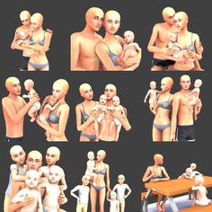 multiple images of the same woman and man holding their babies in different poses, with one baby being held by her mother