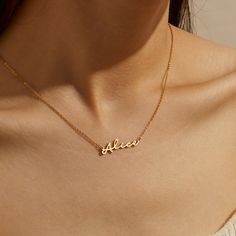 "Stylish dainty with a personalized feel, this necklace is a perfect jewelry for everyday and every outfit. ► PERSONALIZED NAME NECKLACE - SCRIPT FONT * Character limits: 9 characters * We don't recommend having all the letters of your name in uppercase with this font. ► HOW TO ORDER & ADD PERSONALIZATION - Select your preferred color and necklace length from the menu.  - Include in the \"Add your personalization\" box the name for your personalization.  - Add the item to cart and check out. - I Gift Charm Necklace With Nameplate, Nameplate Clavicle Chain Necklace As Gift, Clavicle Chain Nameplate Necklace As Gift, Nameplate Necklace For Gift With Clavicle Chain, Gift Clavicle Chain Nameplate Necklace, Dainty Clavicle Chain Name Necklace For Personalized Gift, Personalized Pendant Jewelry For Christmas, Personalized Christmas Jewelry Pendant, Personalized Christmas Pendant Jewelry