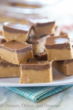 several pieces of peanut butter fudge on a plate