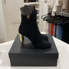 Giuseppe Zanotti Ruggente Boots. 105mm. Worn One Time! In Great Condition! Shoes Come With Box, 1 Dust Bag, And Authenticity Card. Material Is Suede. Elegant Suede Heeled Boots With 4-inch Heel, Elegant Heeled Boots With 4-inch Heel For Night Out, Formal Heeled Boots With Sculpted High Heel, Chic Heeled Boots With Contrasting Heel Counter, Luxury High Heel Boots With Reinforced Heel, Evening Boots With 4-inch Block Heel, Chic Heeled Boots With Contrasting Heel, Luxury Party Boots With Sculpted Heel, Elegant Gold Heeled Boots For Formal Occasions