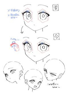 an anime character's face is shown in three different ways, including the eyes and eyebrows