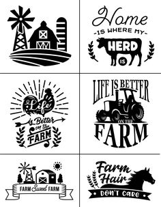 four farm logos in black and white